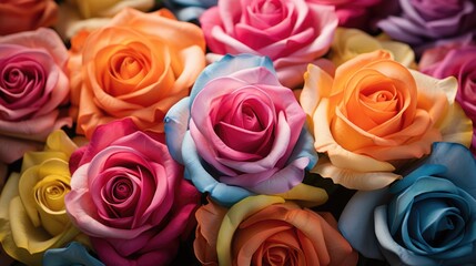 A bouquet of multi-colored roses. Classic and romantic, emphasizing the soft hues.