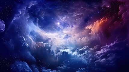 Fototapeta premium Dark Night Sky with Stars and Nebulous Clouds