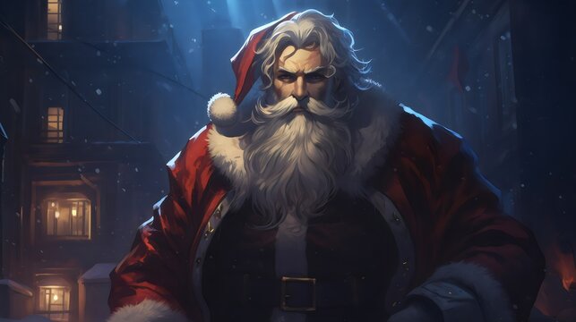 Portrait of a handsom Santa Claus, Christmas illustration, Christmas man