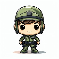 Cute Cartoon Soldier isolated on a white background