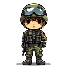 Cute Cartoon Soldier isolated on a white background