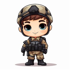 Cute Cartoon Soldier isolated on a white background