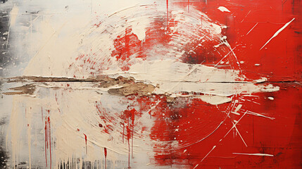 Contemporary Oil Painting Texture Abstraction with White and Red Oil Paint Brush Strokes