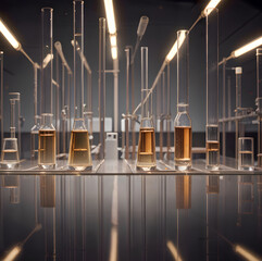 Test-tubes with yellow liquid in the laboratory., AI Generative
