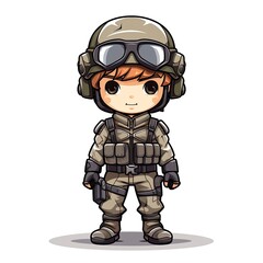 Cute Cartoon Soldier isolated on a white background