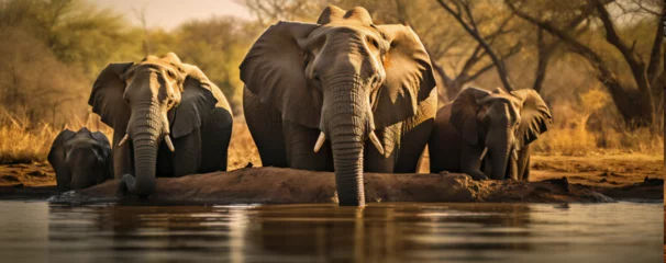 Foto op Aluminium herd of elephants at sunset © نيلو ڤر