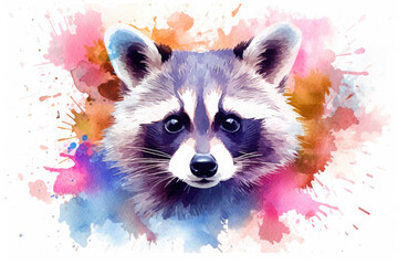 Raccoon watercolor - obrazy, fototapety, plakaty