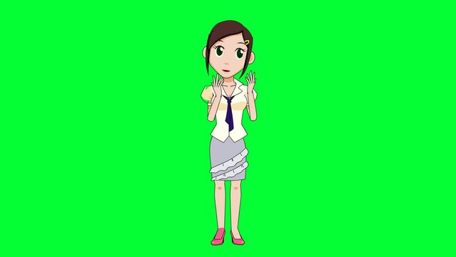Cartoon girl clapping background and 2d animation, Cartoon character, lady clapping, happy, green screen, women claps, applause hands