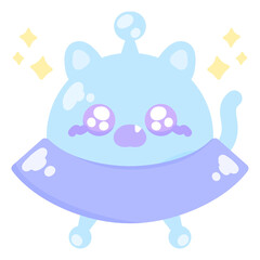青色のキラキラ猫ちゃんUFO★PNG