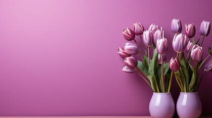 tulips on purple background, copy space