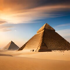 Fototapeta na wymiar Egyptian pyramids at dusk with shadows dancing on the ancient structures