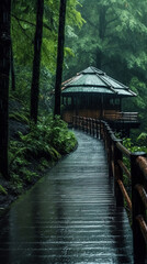 Obraz premium The Path Leads to Bamboo Forest Drizzle and Fog Weather