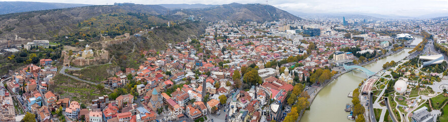 Panoramic aerial view of Tbilisi on cloudy November day. Georgia. © Kirill