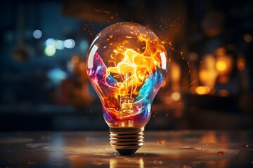 A glowing colorful lightbulb 
