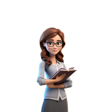 3D Cartoon Female Teacher: Educator Avatar Isolated on Transparent Background PNG