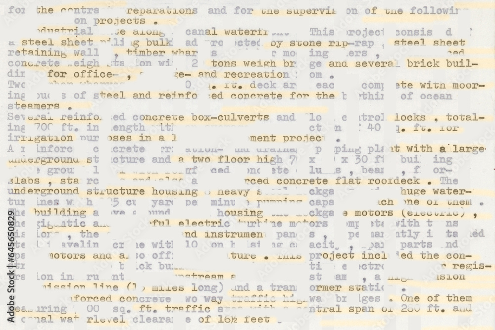 Fototapete text written on an old typewriter. it is part of a resume of a civil engineer who has worked in the 