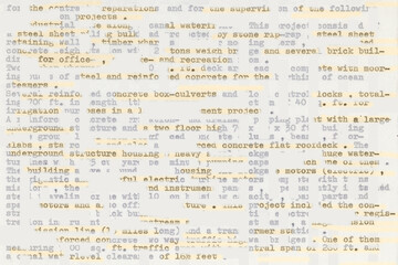 Text written on an old typewriter. It is part of a resume of a civil engineer who has worked in the sixties in South America. Meant as text background . Some parts are highlighted