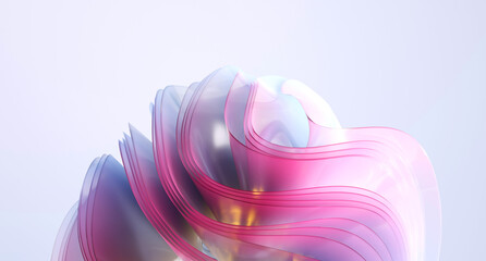 Colorful wavy glass shapes on a light background. 3d rendering background.