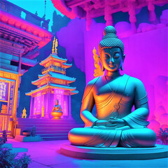 Buddha statue at temple si sanphet.
This picture is made from ai (leonardo.ai, dream shaper v7, prompt by chatbot) - obrazy, fototapety, plakaty