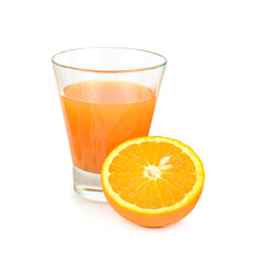 Orange and orange juice in a glass isolated on a white .