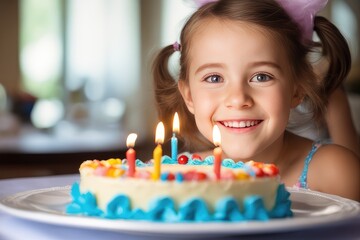 smiling girl with birthday cake