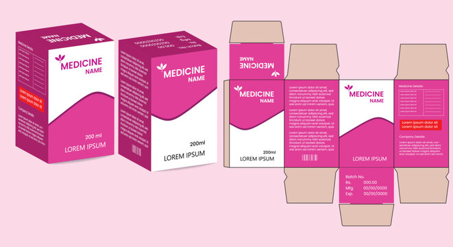 Package Design. Packaging Template For Medicine, Eye Drop. Box Packaging Die Cut Template Design.  Box Design.