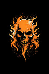 Scary skull, Halloween resource in black and orange
