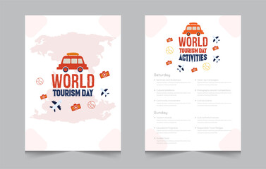 tourism day activity invitation layout template, weekend activities a4 poster or flyer design, vector illustration eps 10