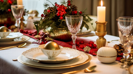 Holiday table decor, Christmas holidays celebration, tablescape and dinner table setting, English country decoration and home styling