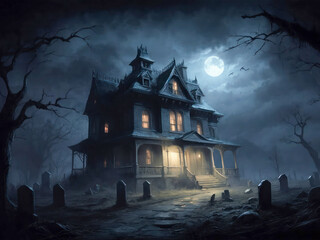 a haunted background, spooky night, eerie house