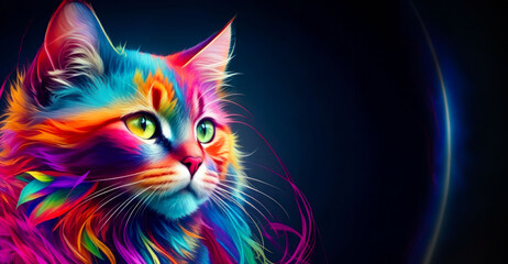 beautiful fantasy abstract portrait of a beautiful cat with a colorful digital paint splash or space nebula - obrazy, fototapety, plakaty