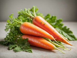 Fresh Carrot with green leaf on white background