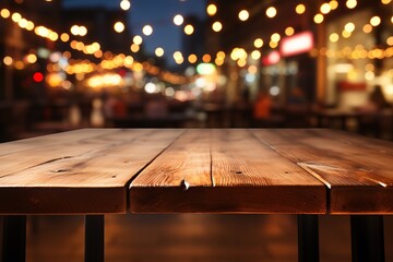 Beer style- bottle, beer in the glass and covers on wooden table. Free space for text. Top view - obrazy, fototapety, plakaty