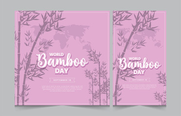 Set of bamboo day, instagram square banner and stories template, eps vector illustration eps 10