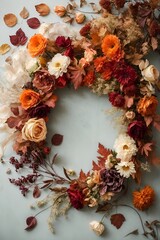 Obraz na płótnie Canvas Autumn composition made of beautiful flowers. Floristic decoration. Natural floral background