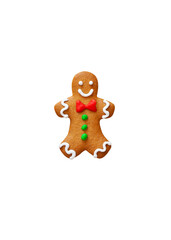 Christmas homemade gingerbread cookie isolated on white background.