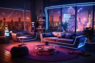 smart home's living room. generative AI illustration.