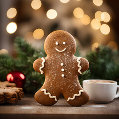 Obraz na płótnie Canvas Gingerbread man, christmas cookie on table.