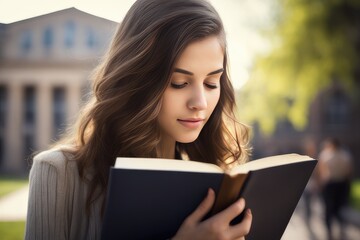 Obraz premium woman reading book in park