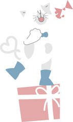 happy valentine's day with cat on gift box holding love letter, love concept, flat png transparent element character design