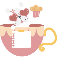 happy valentine's day with dog holding cupcake in cup and blank memo sign, love concept, flat png transparent element character design