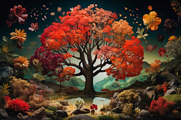 Obraz na płótnie Canvas Autumn landscape with trees and colorful foliage. Autumn scene. Trees and leaves