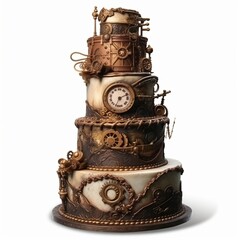 Steampunk wedding cake white background 