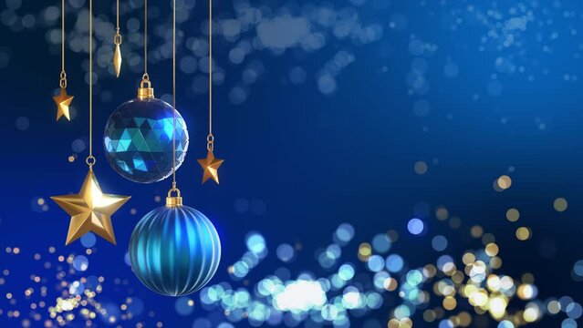 Blue gold christmas ball with glow bokeh background