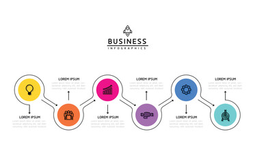 Vector infographic business presentation template with circular interconnection with 6 options.Art & Illustration