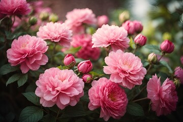 Fresh bunch of pink peonies and roses