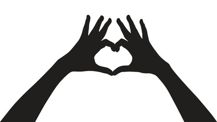 hand silhouettes isolated on white, silhouettes hands making sign heart by fingers isolated, hands gesturing black, Black hands silhouettes, vector illustration
