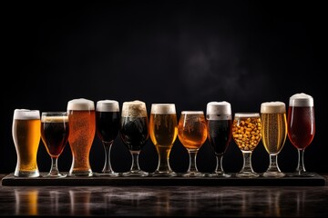 Glass of light beer on the wooden table. - obrazy, fototapety, plakaty