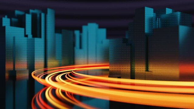 Cyberpunk city background with abstract highway in the city seamless loop. Neon metaverse futuristic concept. Future hi-tech city. Infinite time lapse. Vertical video