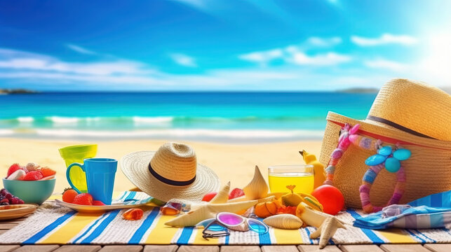 Travel Concept of Summer Vocation at The Tropical Island Beach With Food